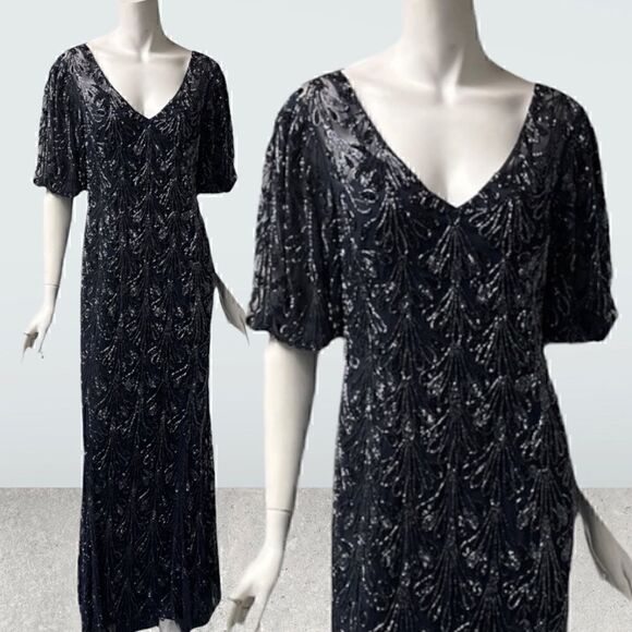 Aidan Mattox Fully Beaded Shift Gown - Picture 1 of 8